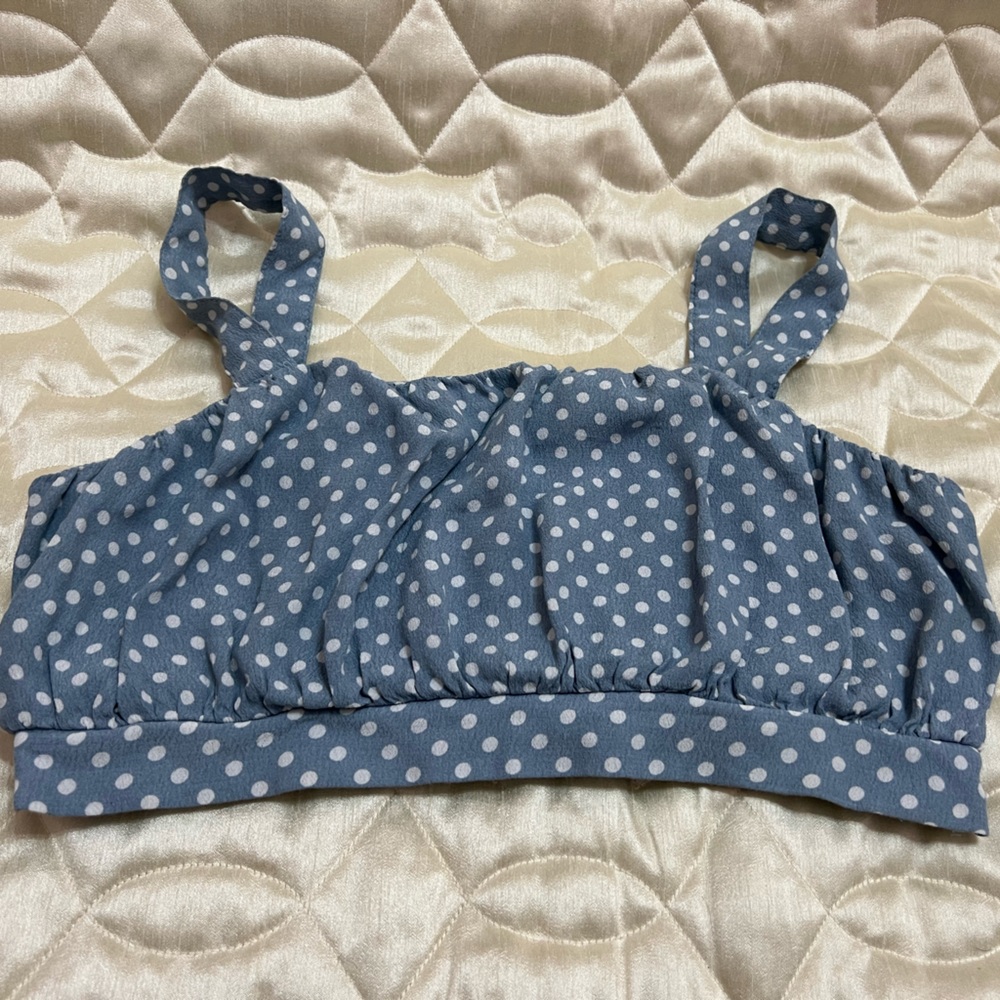 Solemio Polka Dot Spaghetti Strap Crop Top Comfortable Womens M Blue White